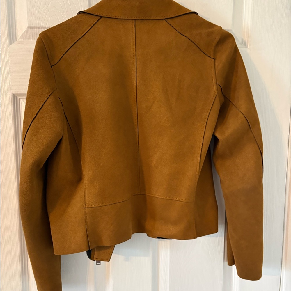 Faux Suede Moto Jacket US 2 Camel Cropped Biker Jacket Minimalist 90s - Picture 7 of 8